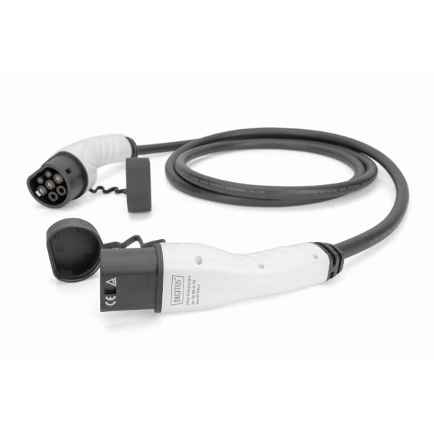 Digitus Cavo di ricarica per auto elettriche e PHEV - 5 m - Da tipo 2 a tipo 2 - Modalità 3 - Trifase - 16 A - 11 kW - Nero