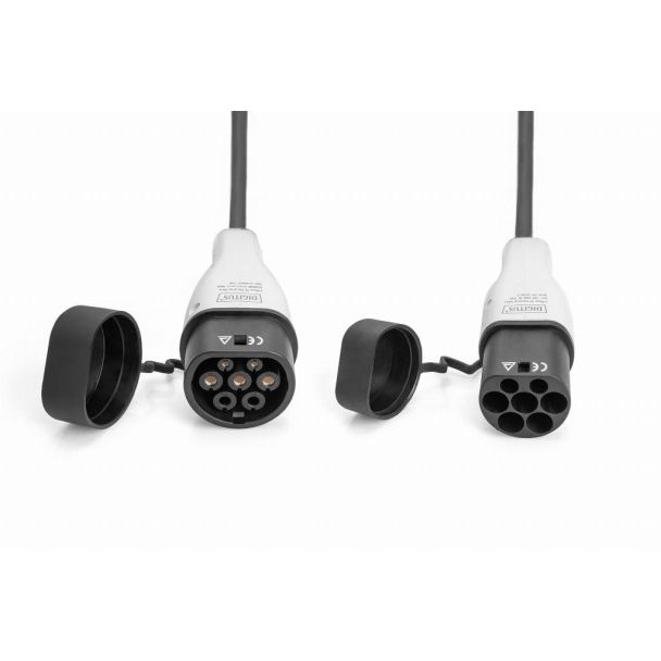Digitus Cavo di ricarica a spirale per auto elettriche e PHEV - 5 m - Tipo 2 - Modalità 3 - trifase - 32 A - 22 kW - Nero