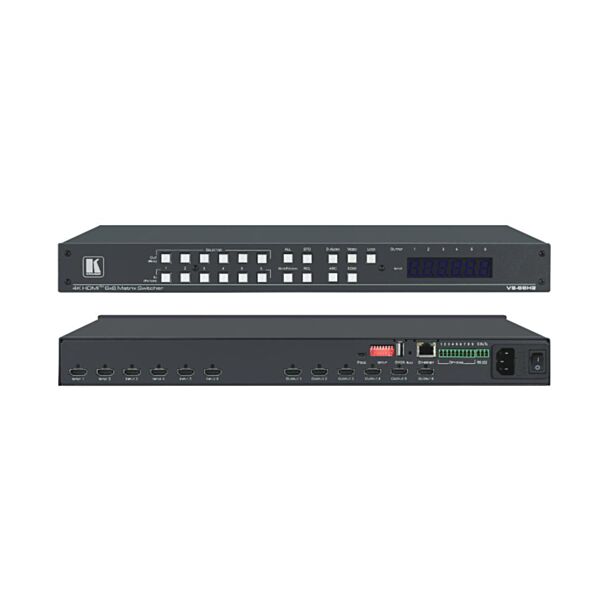 Kramer VS-66H2 – 6x6 HDMI matrix switcher, 4K60 4:4:4 HDR, with audio routing and ARC