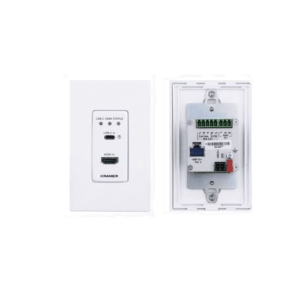 Kramer WP-20CT/US-D(W/B) – 2x1 USB-C/HDMI HDBaseT wall-plate switcher transmitter, US