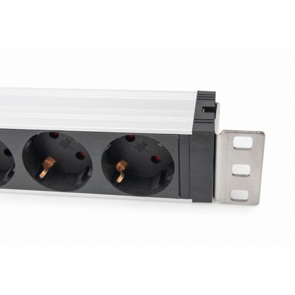 Digitus Socket strip with aluminum profile and switch, surge protection, integrated line filter, 5-way safety sockets, 2 m cable safety plug