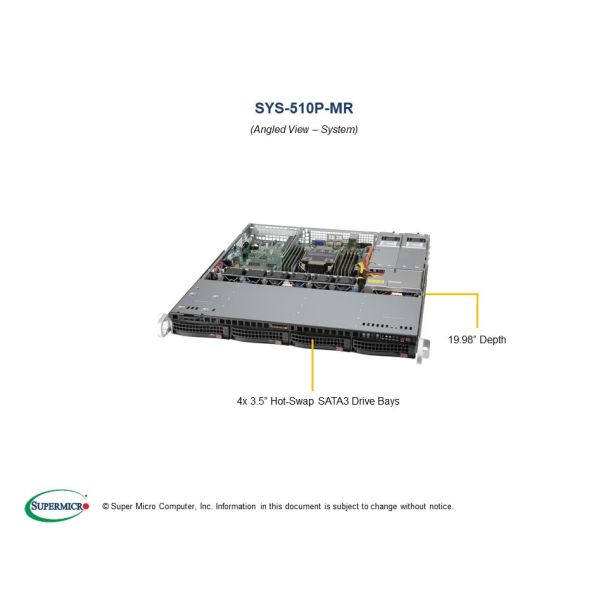 Supermicro SYS-510P-MR server Rack (1U) Intel® Xeon® 3000 Sequence DDR4-SDRAM 400 W