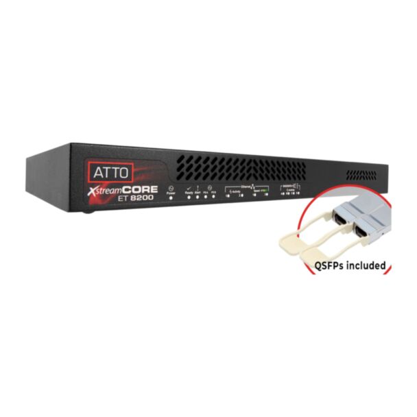 Atto Technology Dual Channel 40Gb Ethernet a 16 porte 12Gb SAS/SATA 1U Intelligent Bridge, QSFP+, montaggio su rack h/w e doppie alimentazioni incluse, Supporta SSD/HDD e Tape