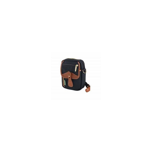 Billingham Compact Stowaway Pouch Black Canvas/Tan Leather Trim + Brass Hardware