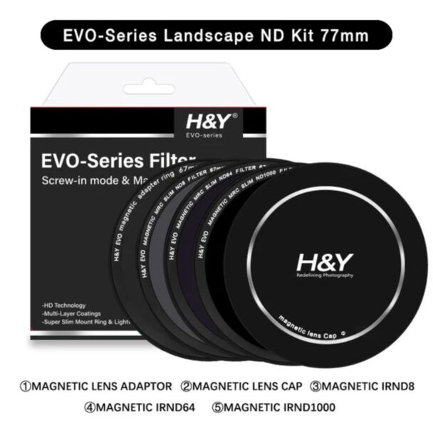 H&Y filtro EVO HD Paesaggio ND - KIT IRND 8/64/1000 alluminio anodizzato 77mm e adattatore magnetico