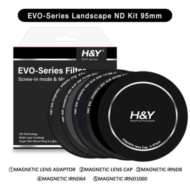 H&Y filtro EVO HD Paesaggio ND - KIT IRND 8/64/1000 alluminio anodizzato 95mm e adattatore magnetico