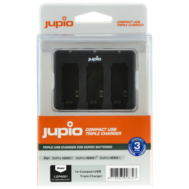 Jupio Compact USB Triple Charger for GoPro Hero 3/3+/4 Batteries