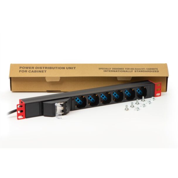 Link LK10050LR multipresa alimentazione per rack 19" con 6 prese universali tripolari/schuko magnetotermica con staffe colore rosso