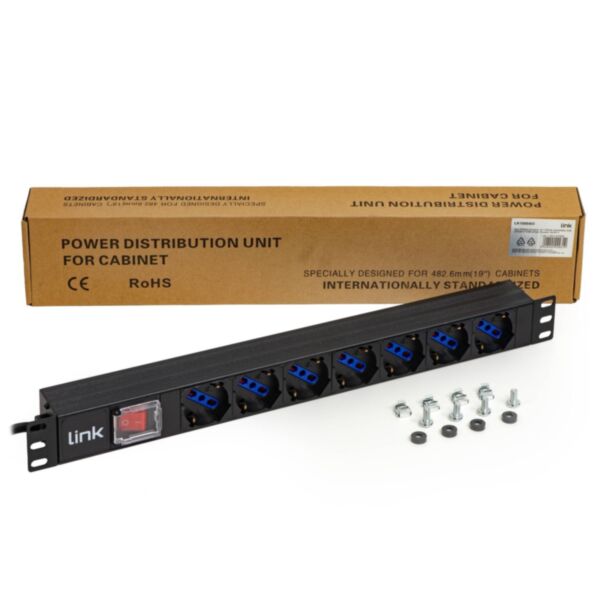 Link LK1008405 multipresa da rack 19" 7 prese universali con interruttore spina italiana 16a cavo 5 m