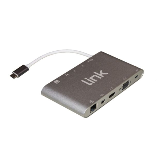 Link LKDOCK7 docking station USB-C 11 ports 3 x video, USB-C, 3 x USB 3.0, RJ45, 2 x card reader, audio