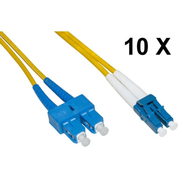 Link LKLCSC903E confezione 10 bretelle fibra ottica LC-SC, monomodale, duplex, OS2, 9/125, guaina 2 mm, 3 m
