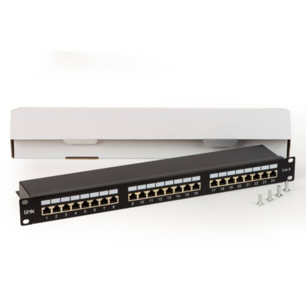 Link LKP624S patch panel for networks with 24 ports RJ45 CAT 6 shielded 19", black