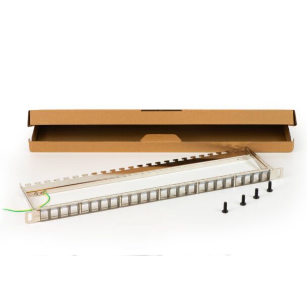 Link LKPV24SSW patch panel empty metal with bar support rear for connectors shielded with outlet earth screws included grey
