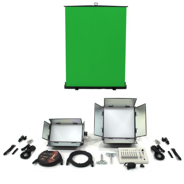 Ikan International CHROMA-1F1H Drop Ceiling Studio Chromakey Light Kit w/ Lyra 1x1 and Half x 1 Panels, DMX Controller and Green Screen
