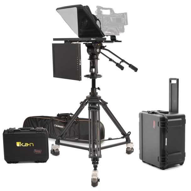 Ikan International PT4500S-TM-PEDESTAL-TK 15" SDI Teleprompter, Pedestal & Dolly Turnkey w/ Talent Monitor & Travel Cases