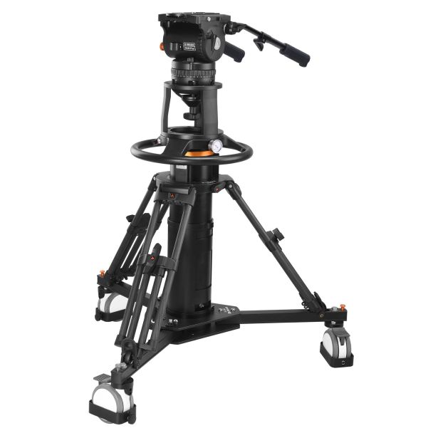 Ikan International EP880XK 2-Stage Carbon Fiber Pedestal, Fluid Head, & Dolly Kit, 88 lbs Payload, w/ Counterbalance & Drag (E-Image)
