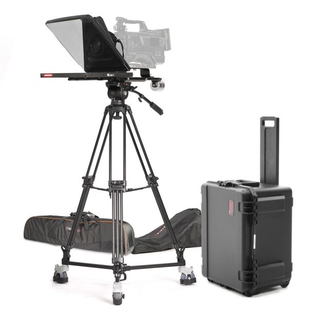 Ikan International PT4500W-TRIPOD-TK 15" Widescreen Teleprompter w/ Tally Light, Tripod, & Dolly Turnkey w/ Travel Case