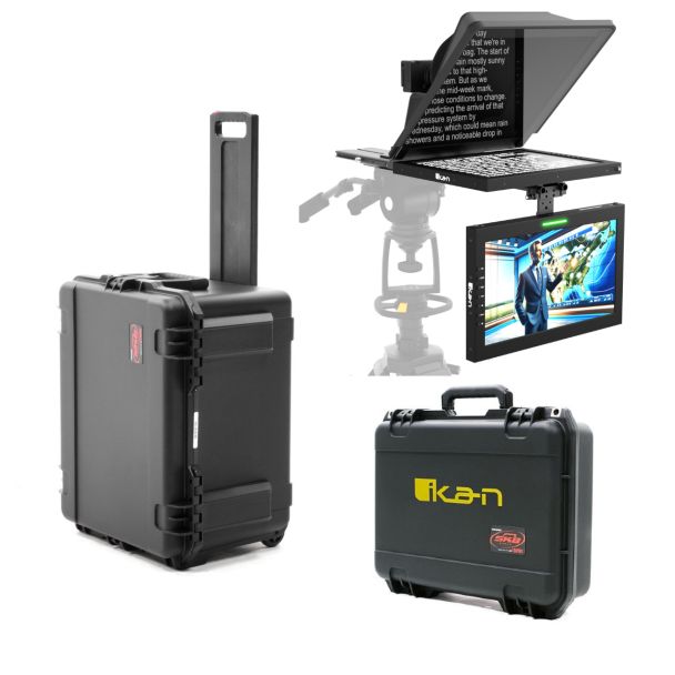 Ikan International PT4500-TMW-TK High Bright 15" Tally Teleprompter w/ 15" Widescreen SDI Talent Monitor & Travel Cases