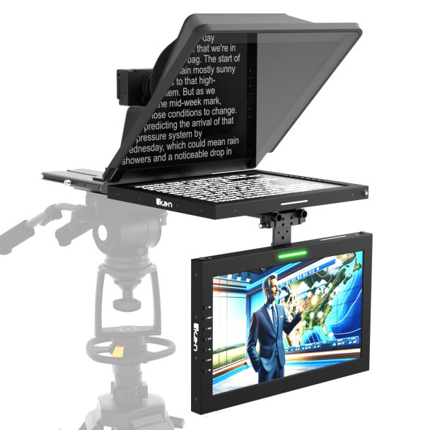 Ikan International PT4500S-TMW High Bright 15" SDI Tally Teleprompter w/ 15" Widescreen SDI Talent Monitor