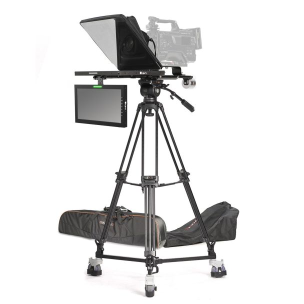 Ikan International PT4500-TMW-TRIPOD 15" Teleprompter w/ Tally, Tripod, & Dolly Turnkey w/ Widescreen Talent Monitor