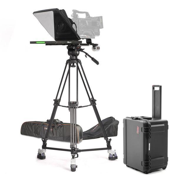 Ikan International PT4500S-TRIPOD-TK-V2 15" 3G-SDI Teleprompter w/ Tally, Tripod & Dolly Turnkey w/ Travel Case