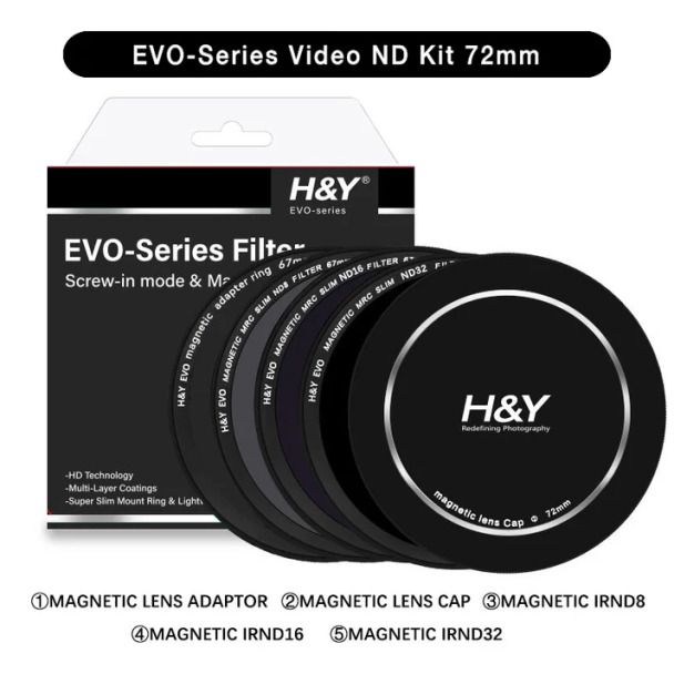 H&Y filtro EVO HD Video ND - Kit IRND 8/16/32 alluminio anodizzato 72mm e adattatore magnetico