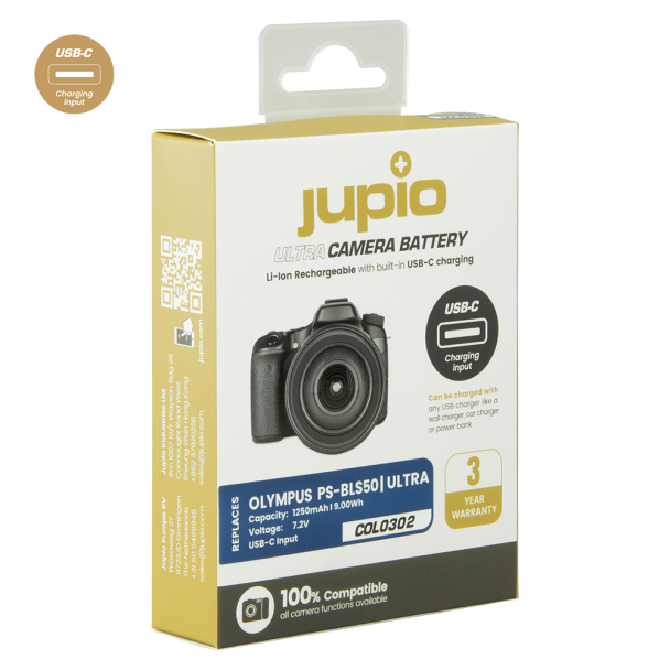 Jupio Battery *ULTRA C* Olympus PS-BLS5 / PS-BLS50 (USB-C input) 1250mAh