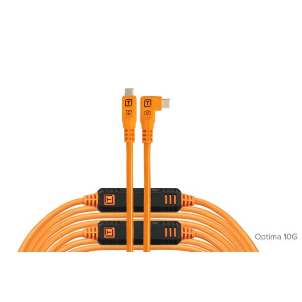 Tether Tools TetherPro Optima 10G USB-C Right Angle Cable 9.4m High Visibility Orange