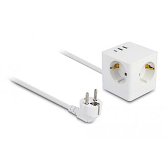 DeLOCK Cubo di prolunga della presa a 3 vie con chiusura a prova di bambino e caricatore USB bianco, cavo da 1,5 m, bianco