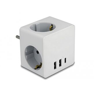 DeLOCK Cubo multi-presa a 3 vie con chiusura a prova di bambino e caricatore USB bianco