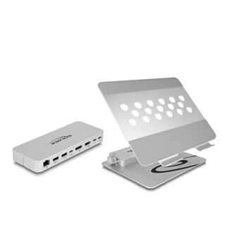 DeLOCK Supporto per tablet e portatile con docking station integrata 4K - HDMI / DisplayPort / LAN / Hub / HDR / PD