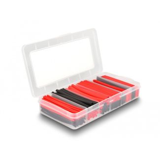 DeLOCK Heat shrink tube assortment box, shrinkage ratio 2:1, black / red 196 pieces
