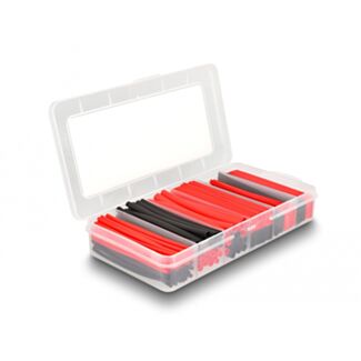 DeLOCK Scatola di assortimento per tubi termorestringenti, rapporto di restringimento 2:1, nero / rosso 196 pezzi