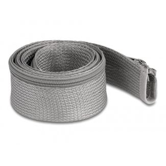 DeLOCK Braided Sleeve with zip fastener heat-resistant 1 m x 50 mm grey