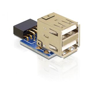 DeLOCK 1 x 9-pin 2.54 mm/2 x USB 2.0-A Nero, Blu, Argento