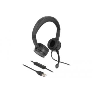 DeLOCK Auricolare stereo USB con telecomando via cavo e pulsante mute rapido per PC e portatile