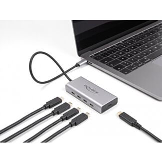 DeLOCK Hub USB 10 Gbps USB Type-C con 4 x USB Type-C femmina + 1 x USB Type-C PD 85 Watt con cavo di collegamento da 30 cm