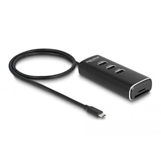 DeLOCK Hub USB 10 Gbps a 3 porte con lettore di schede SD e Micro SD con connettore USB Type-C Cavo da 60 cm e interruttore per ogni porta