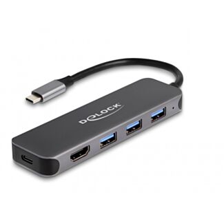 DeLOCK Hub USB a 3 porte e uscita HDMI 4K con connessione USB Type-C e PD 85 Watt