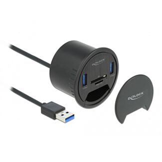 DeLOCK 2 Port Tisch-Hub 2 x SuperSpeed USB Typ-A und Card Reader für SD und Micro