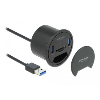 DeLOCK 2 Port Tisch-Hub 2 x SuperSpeed USB Typ-A und Card Reader für SD und Micro