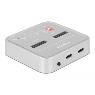 DeLOCK Docking Station per 1 x M.2 NVMe SSD + 1 x M.2 SATA SSD con lettore di schede SD Express (SD 7.1) e funzione clone