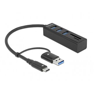 DeLOCK Hub a 3 porte USB 3.2 Gen 1 + lettore di schede SD e Micro SD con connettore USB Type-C o USB Tipo-A