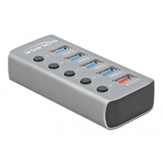 DeLOCK USB 5 Gbps Hub with 4 Ports + 1 Fast Charging Port with Switch and Illumination