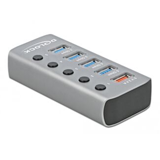 DeLOCK Hub USB 5 Gbps con 4 porte + 1 porta di ricarica rapida con interruttore e illuminazione