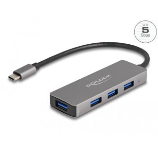 DeLOCK 4 Port USB 5 Gbps Hub with USB Type-C connector – USB Type-A ports on the side