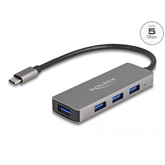 DeLOCK Hub a 4 porte USB 5 Gbps con connettore USB Type-C - Porte USB Tipo-A laterali