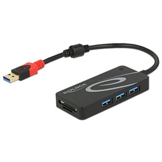 DeLOCK HUB USB 3.0 3 Port extern + 2 x SD Slo USB 3.2 Gen 1 (3.1 Gen 1) Type-A Nero