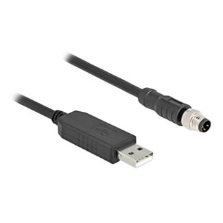 DeLOCK Cavo di connessione seriale M8 con chipset FTDI, da USB 2.0 Tipo-A maschio per M8 RS-232 maschio A-codificato a 3 pin da 1,8 m nero