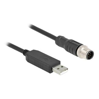 DeLOCK M12 Serial Connection Cable with FTDI chipset, USB 2.0 Type-A male to M12 RS-232 male A-coded 8 pin 1.8 m black